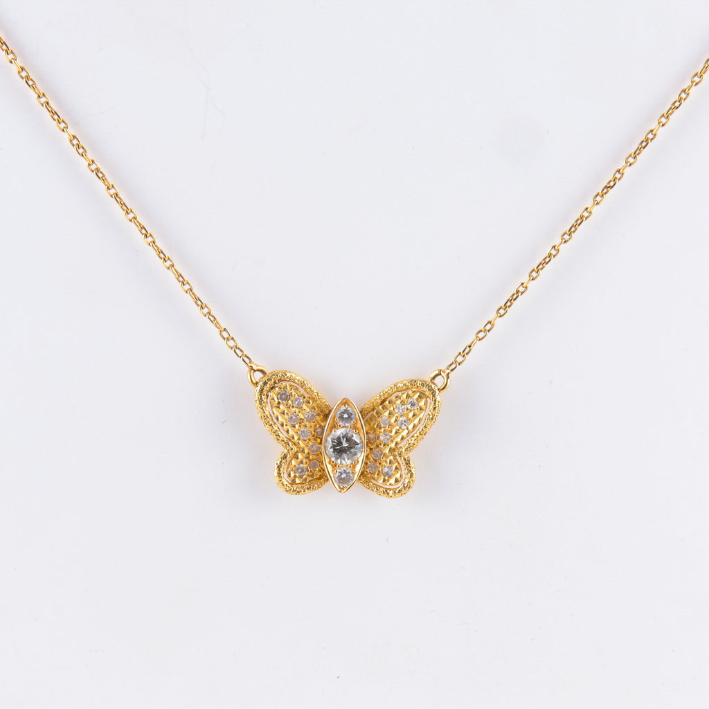 Collier Papillon or jaune et diamants