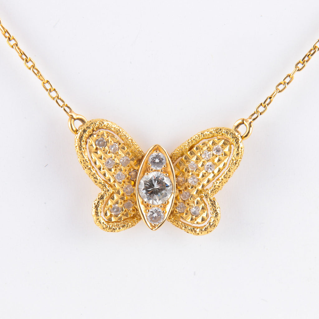 Collier Papillon or jaune et diamants