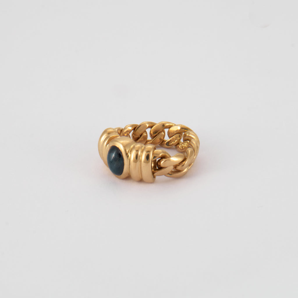 Bague "chaîne" or jaune et saphir.