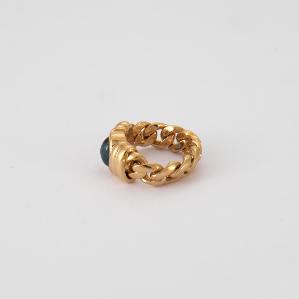 Bague "chaîne" or jaune et saphir.