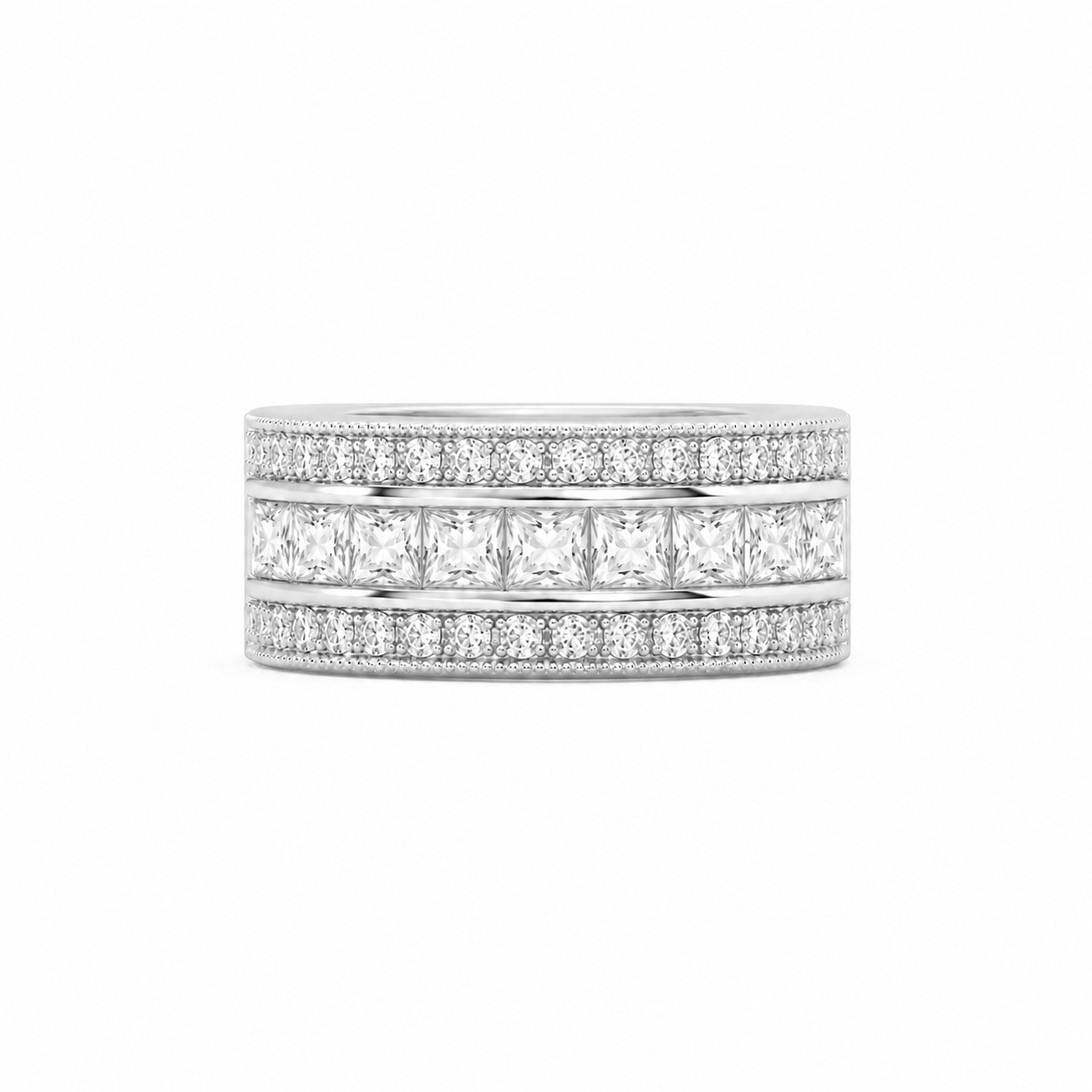 Bague demie alliance diamants princesses en or blanc.