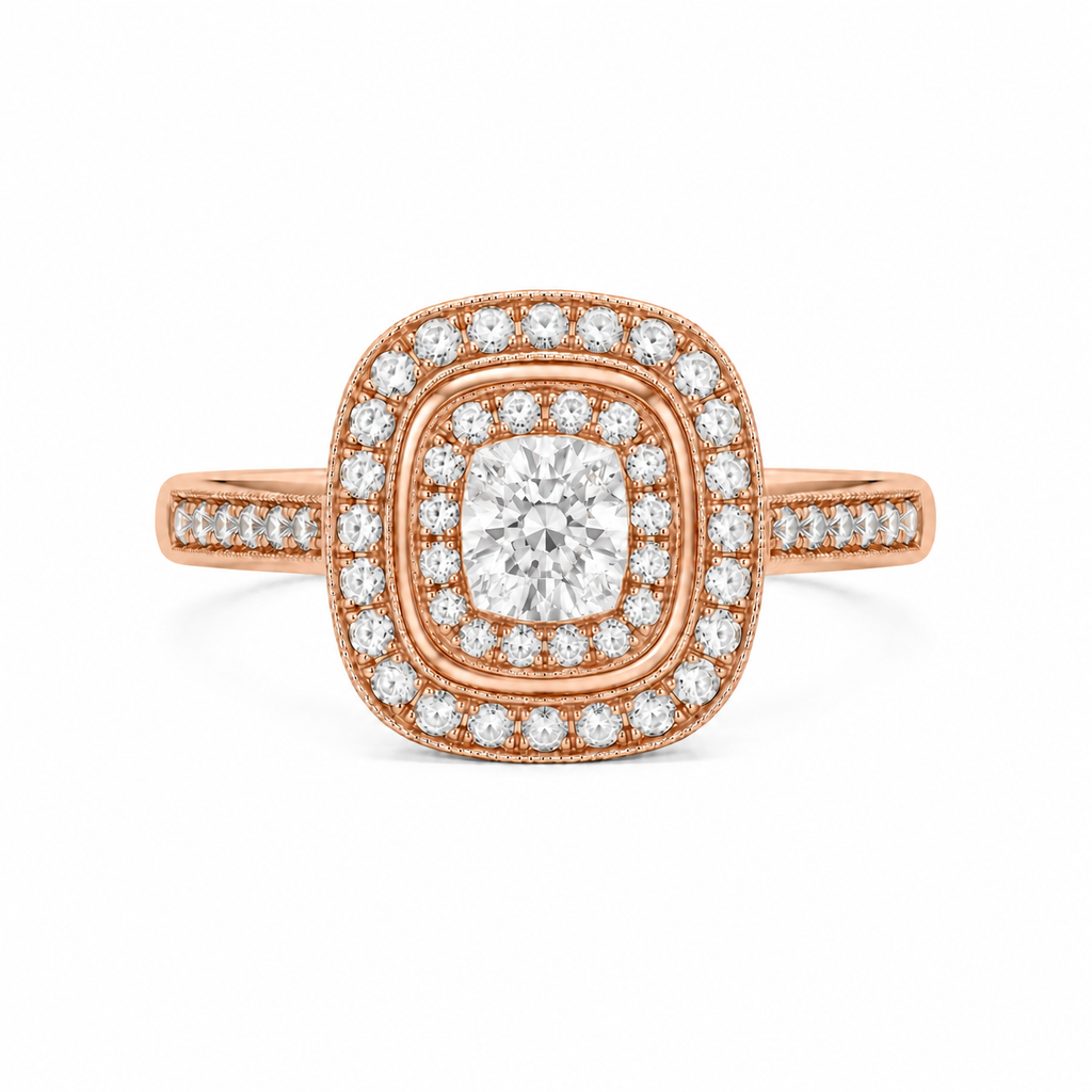 Bague "Mylène" PM en rose et diamant coussin.