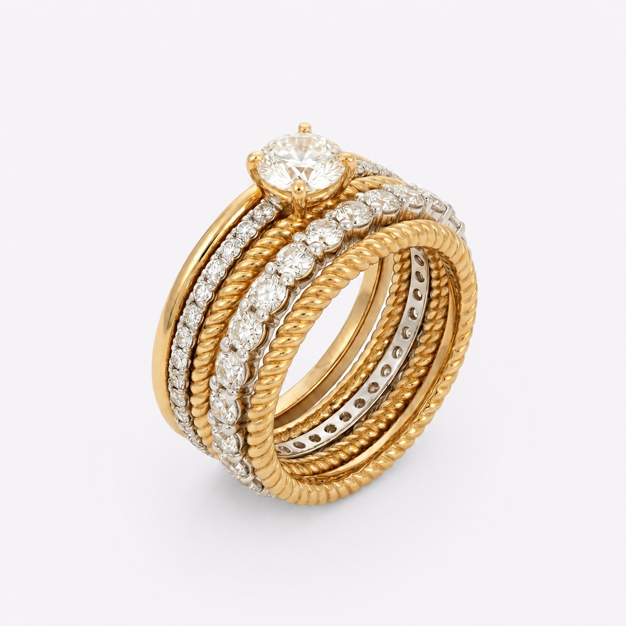 Bague multi-anneaux 5 rangs diamant.