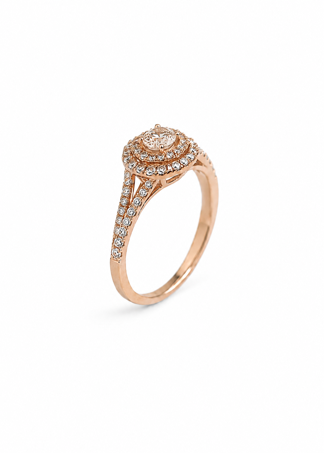 Bague double entourage en or rose et diamants – 1,34 carat